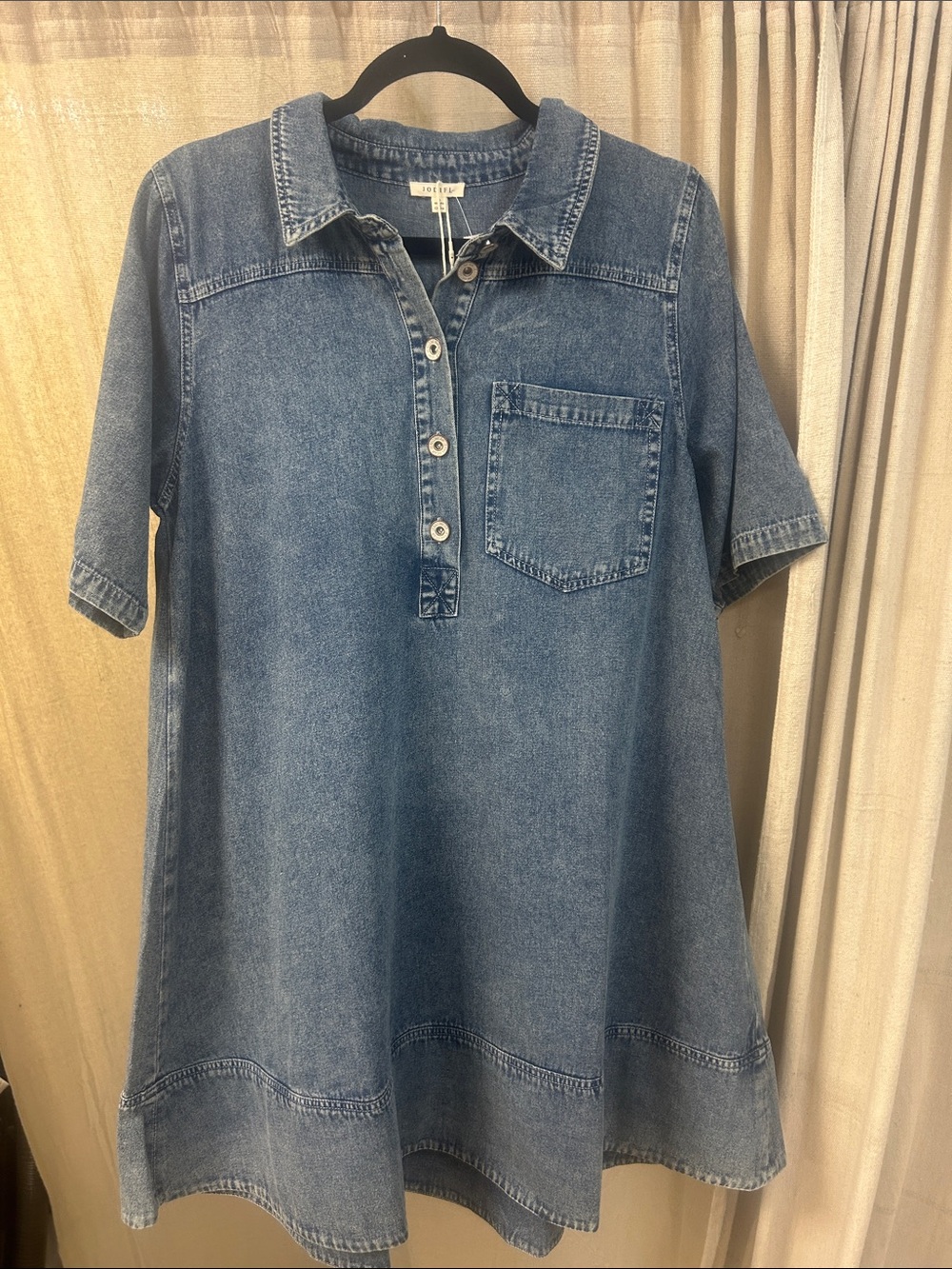 Jodifl Denim Short Sleeve Dress with Pleat on Back- Light Blue